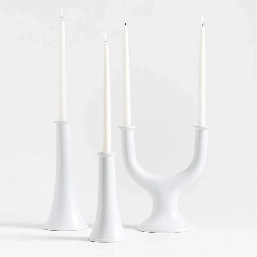 CRATE&BARREL NWT valla white ceramic 2 taper candle holder -11.5”